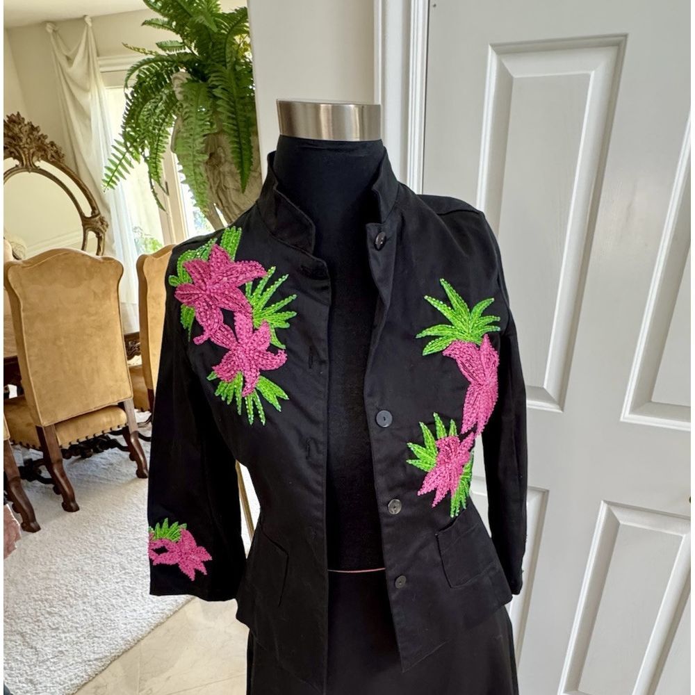 HAVEN BLEU Womens Blazer Size M Jacket Black‎ Beads Embroidery Flowers